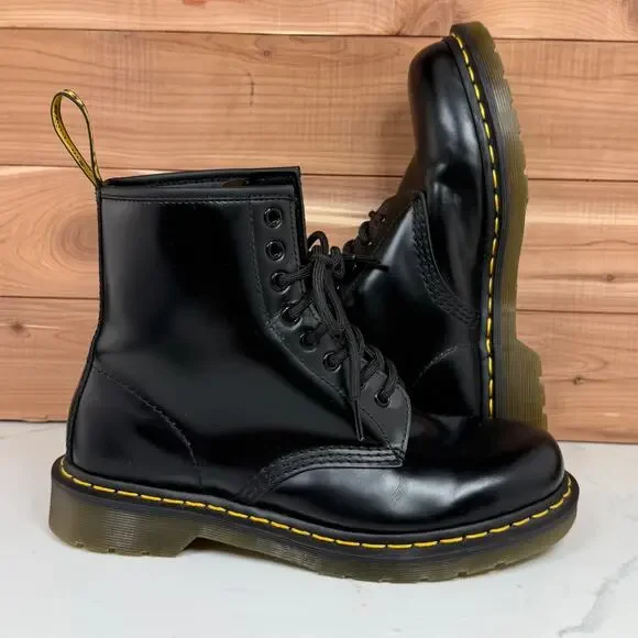 Dr Martens 1460 Glossy Leather Lace Up Boots Combat Moto Grunge Goth Women's 9 - Picture 1 of 14